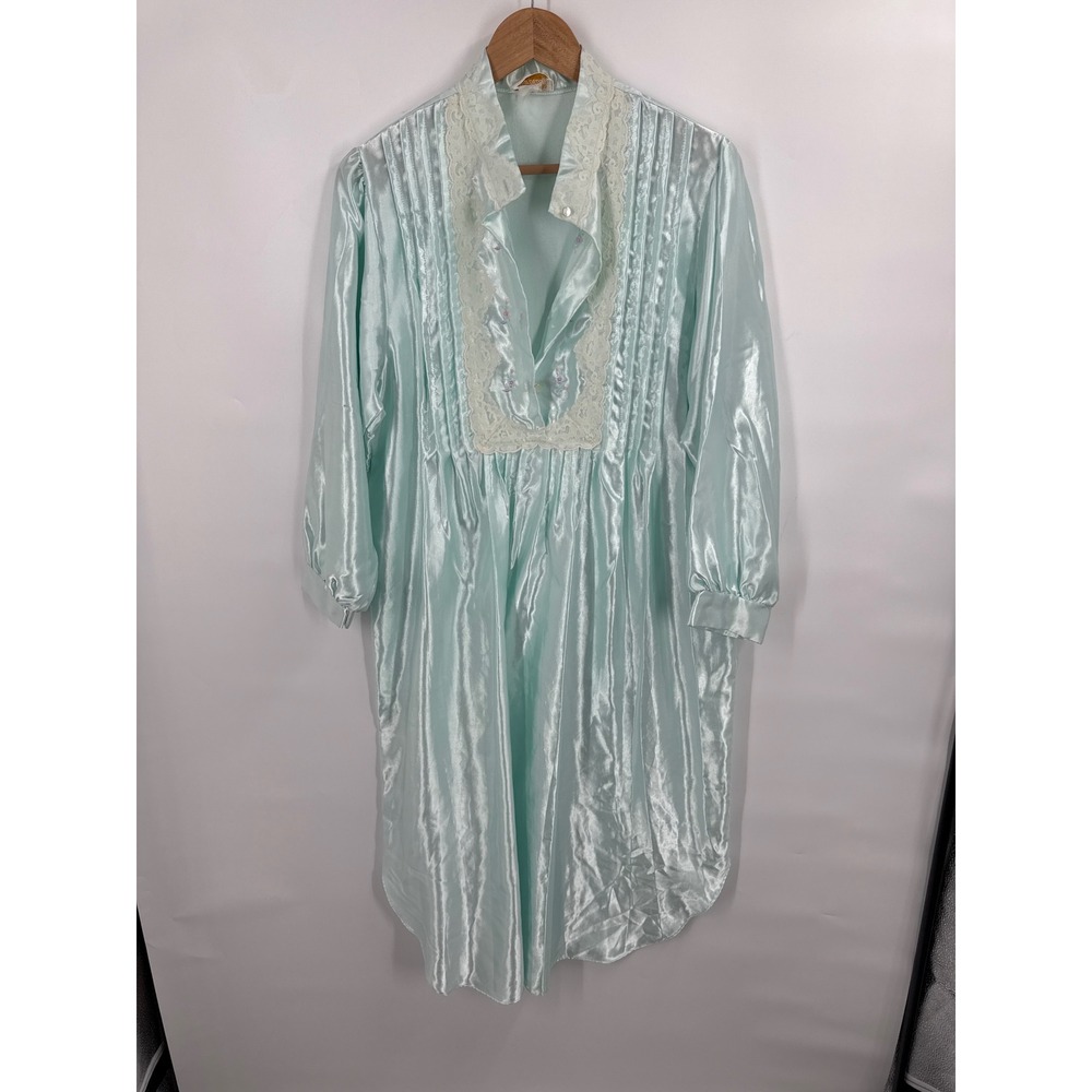 Barbizon Vintage Satin Embroidered Nightgown Womens Size L Romantic Bridal Lace
